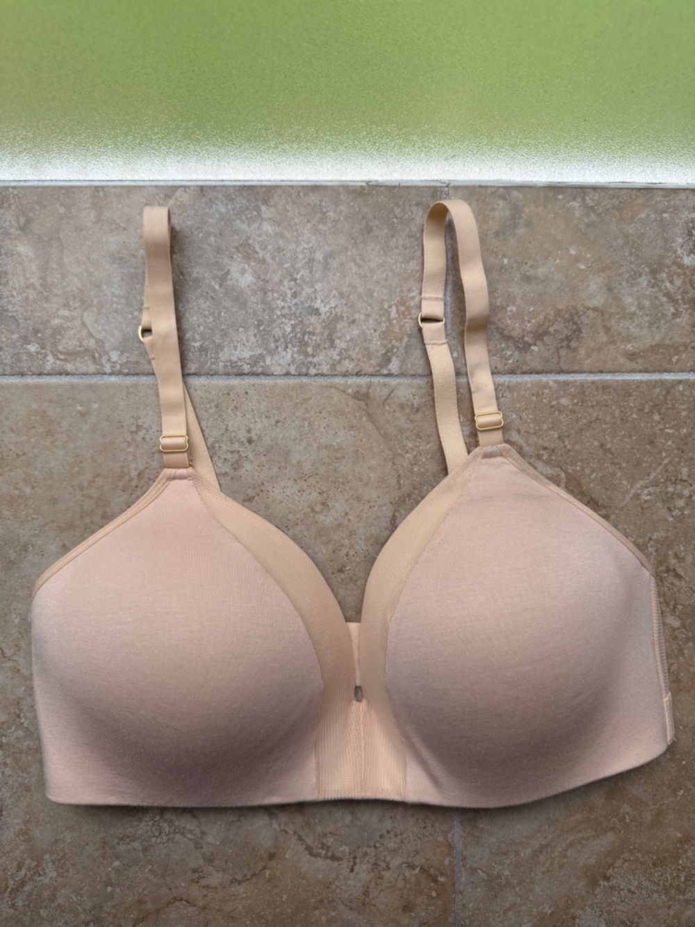 Lively The No Wire Push Up Bra 38D Nude Tan Breathable Mesh Band Adjustable EUC